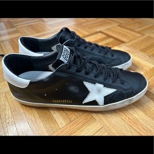 Golden Goose Superstar Distressed Leather Sneakers. Black. Size 44 EU / …